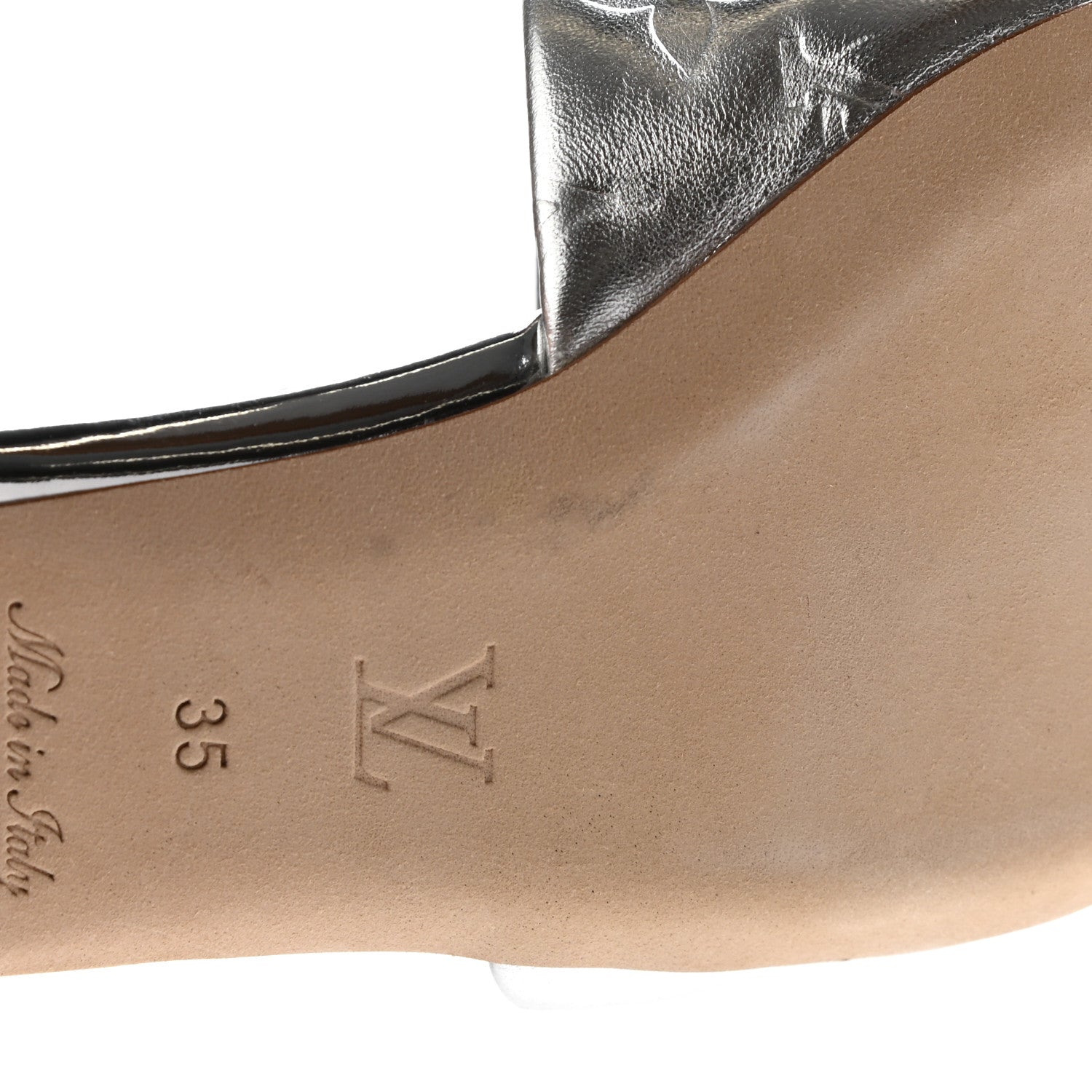 Louis Vuitton Metallic Lambskin Embossed Monogram Revival Flat Mules 35 Silver 12 of 16