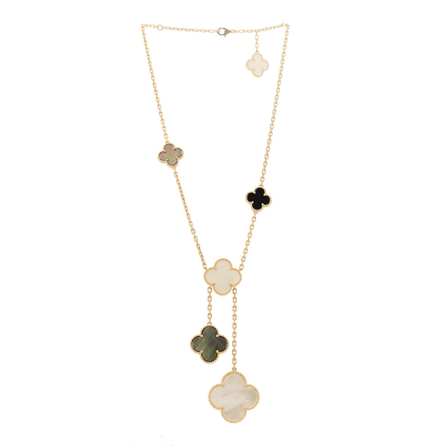Van Cleef & Arpels 18K Yellow Gold Mother of Pearl Onyx 6 Motifs Magic Alhambra Necklace 3 of 5