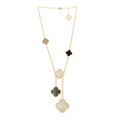 Van Cleef & Arpels 18K Yellow Gold Mother of Pearl Onyx 6 Motifs Magic Alhambra Necklace 3 of 5