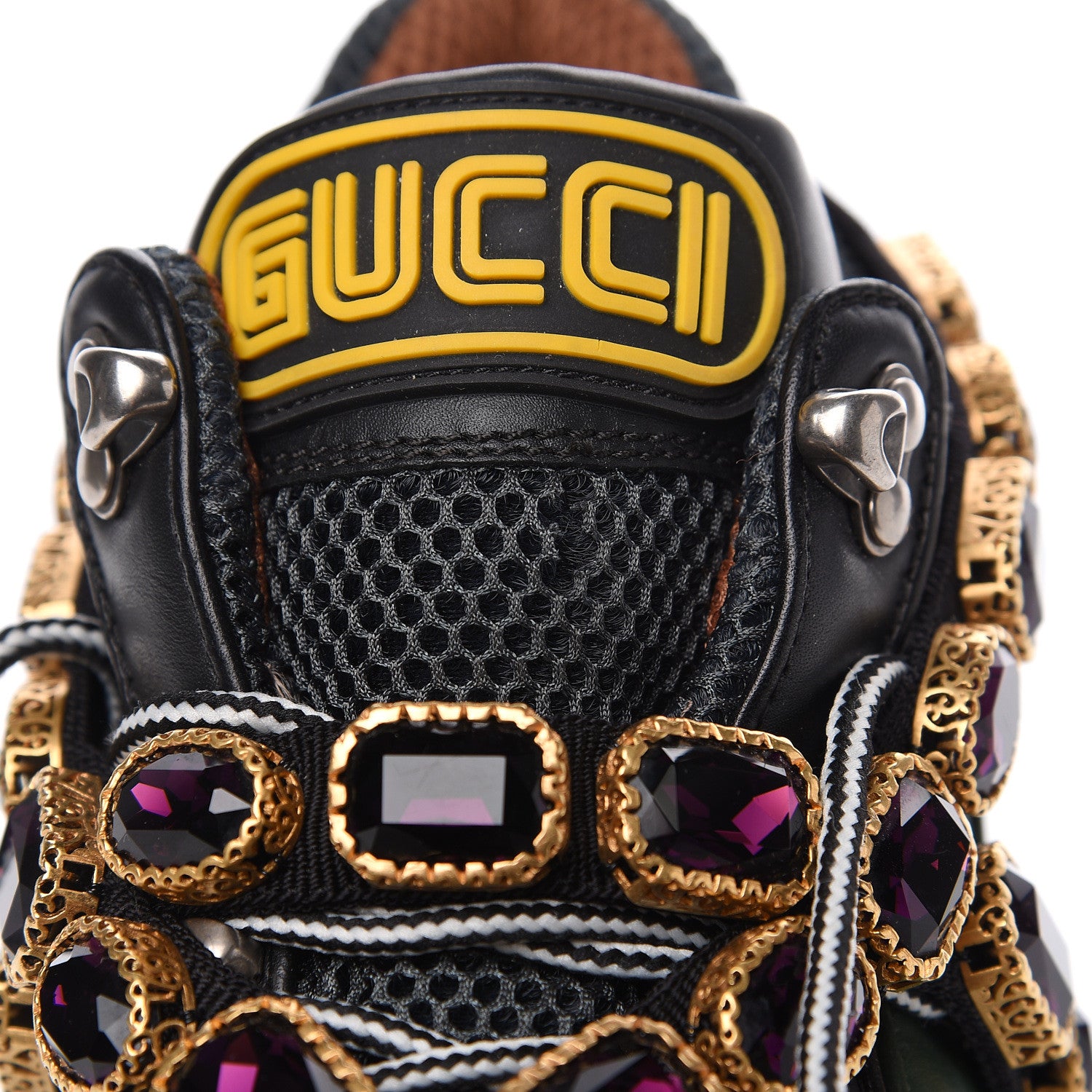 Gucci X SEGA Mesh Suede Calfskin Removable Crystals Flashtrek Sneakers 36 Loess Black Olive Green 7 of 9