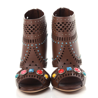 Gucci Calfskin Laser Cut Lika Ankle Boot 40.5 Nut Brown 5 of 9