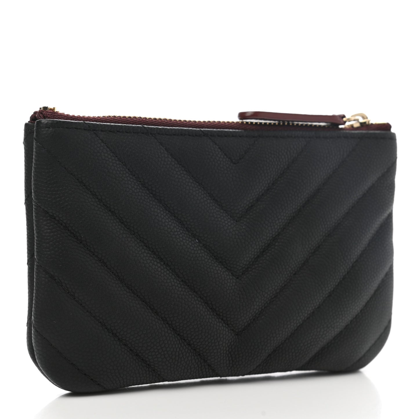 Caviar Chevron Quilted Small Cosmetic Case Black