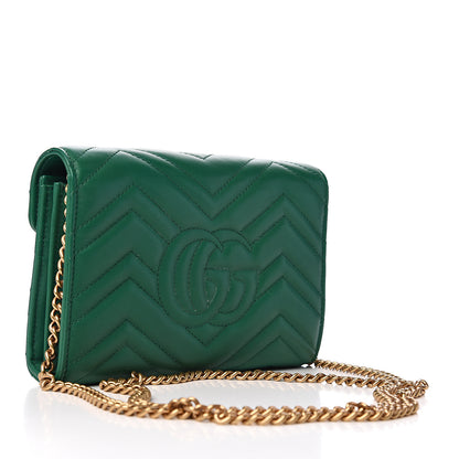 Gucci Calfskin Matelasse GG Marmont Chain Wallet Emerald Green 2 of 10