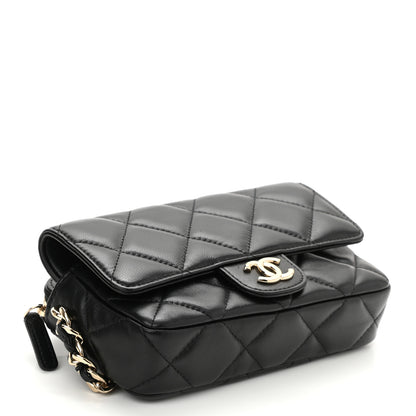 Chanel Lambskin Quilted Resin Bi-Color Flap Phone Holder With Chain Black 4 of 11