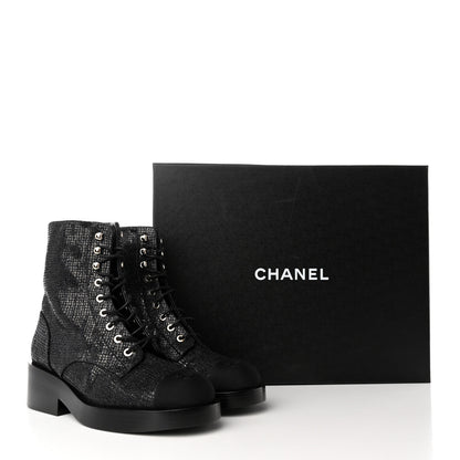 Chanel Fabric Grosgrain CC Combat Short Boots 37.5 Black 11 of 11