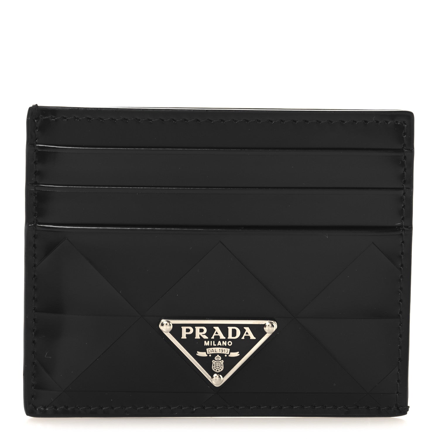 Prada Spazzolato Triangle Patterned Card Holder Black 1 of 8