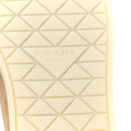 Prada Vitello Scamosciato Metal Triangle Logo Saint Tropez 25mm Loafers 40 Ecru 6 of 9