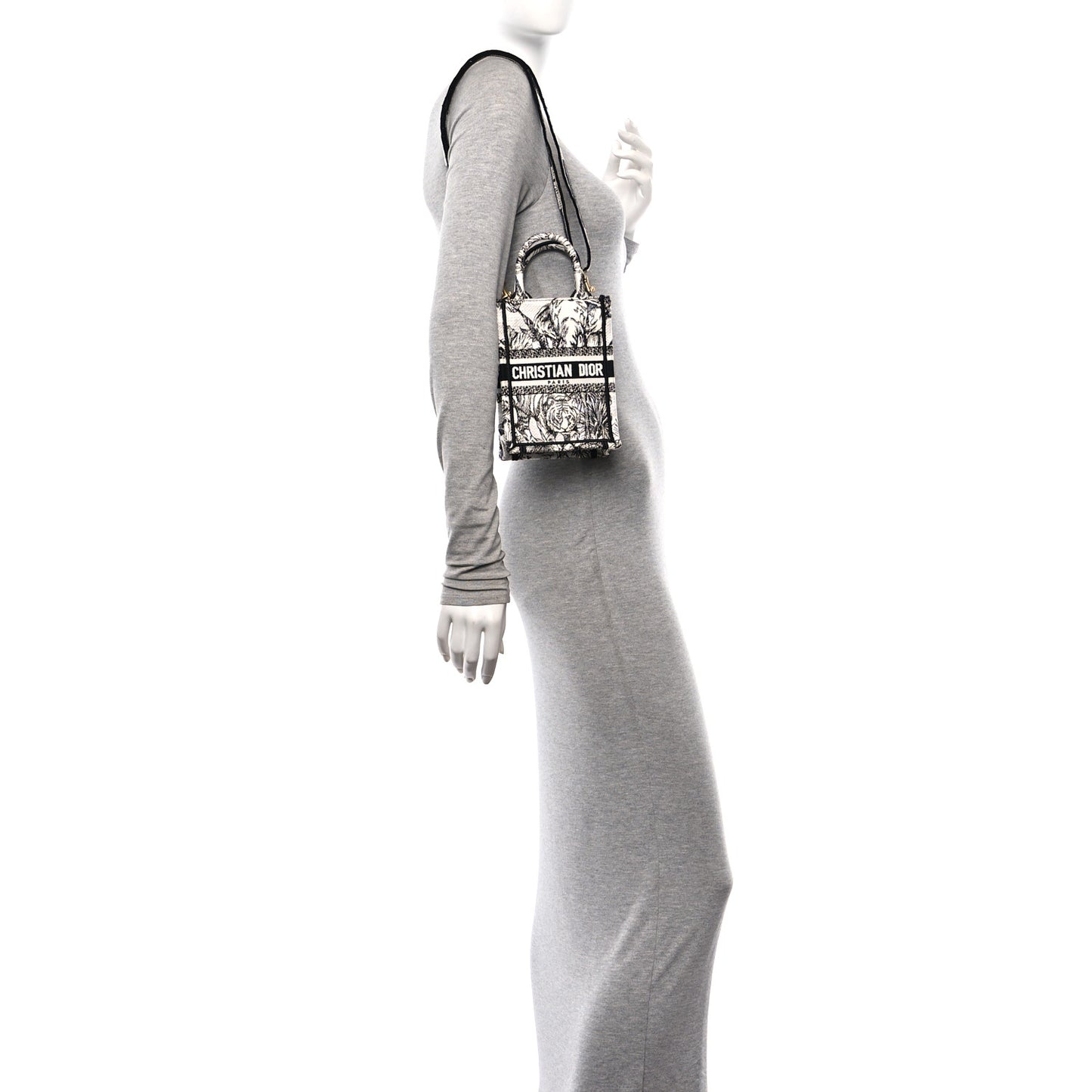 Canvas Toile de Jouy Voyage Embroidered Mini Book Tote Phone Bag White Black