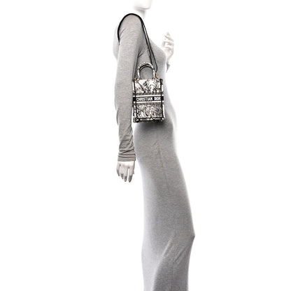 Christian Dior Canvas Toile de Jouy Voyage Embroidered Mini Book Tote Phone Bag White Black 2 of 10
