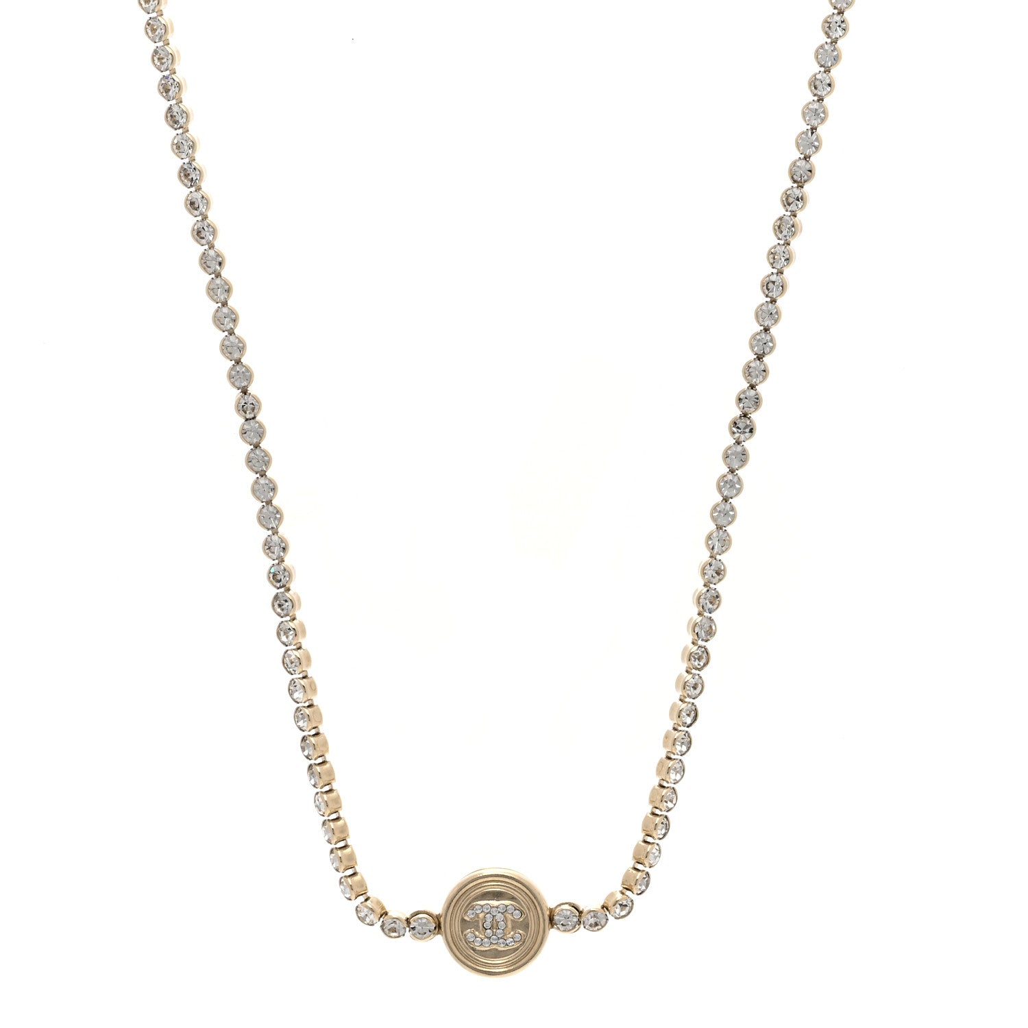 Chanel Crystal CC Chain Short Necklace Gold 1 of 6