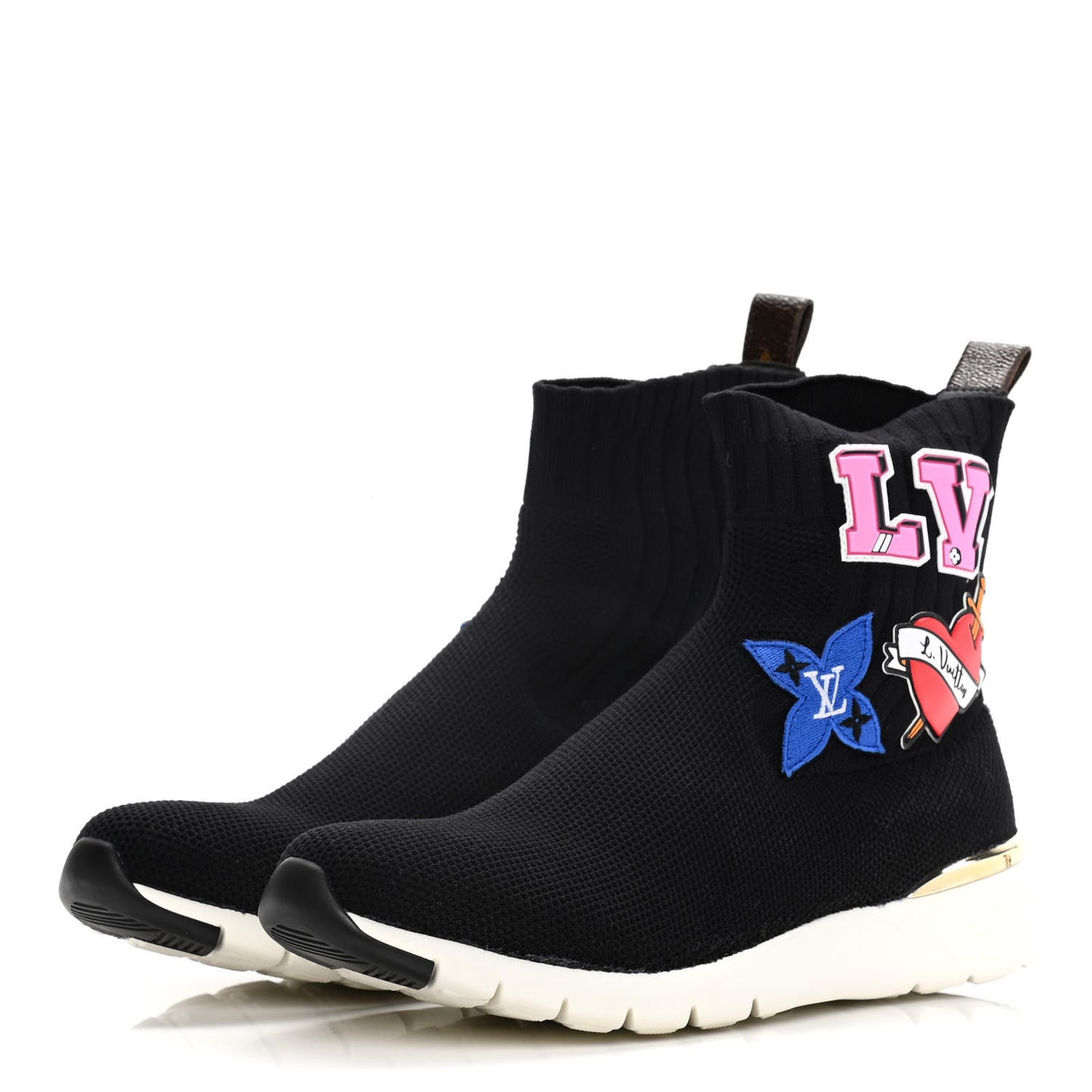 Stretch Fabric LV Black Heart Sock Sneaker 39 Black