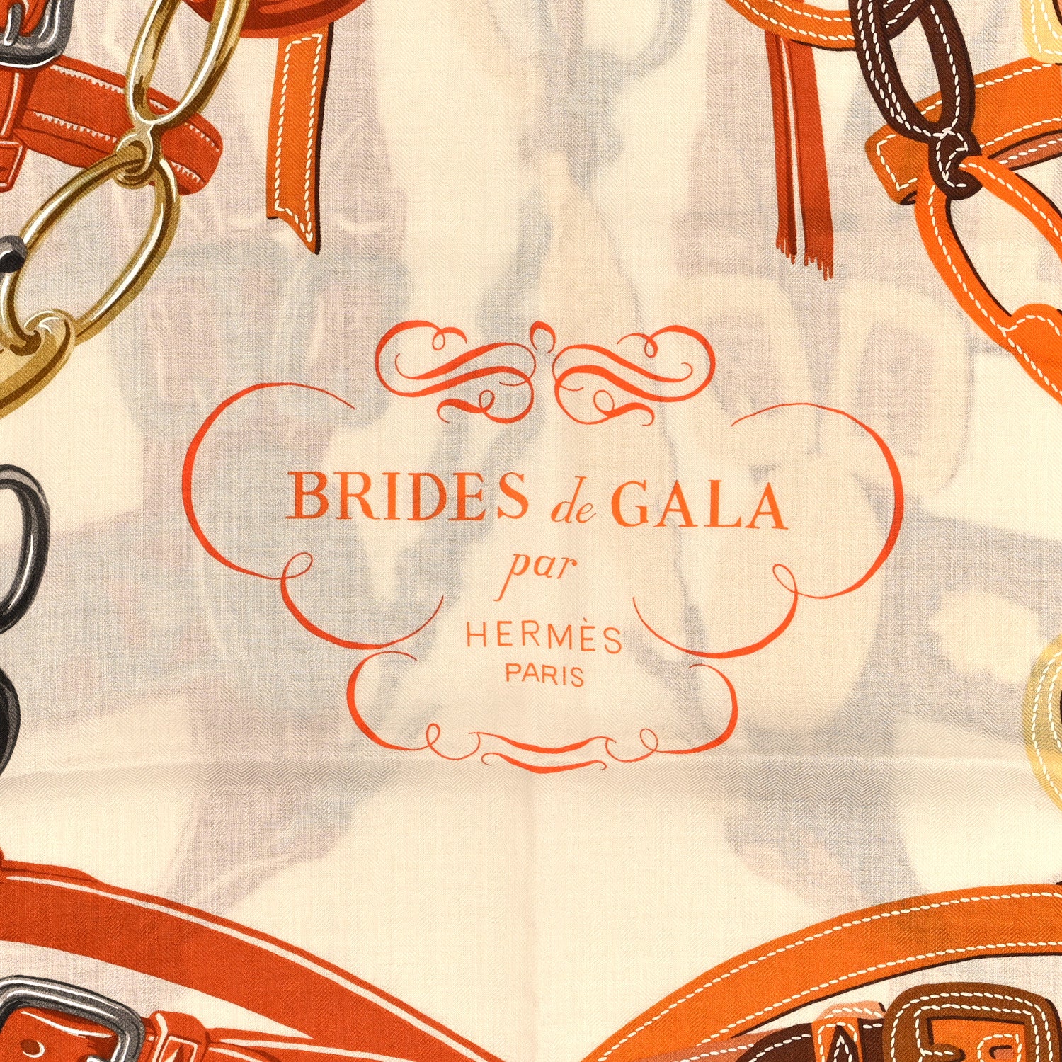 Hermes Silk Cashmere Brides De Gala Applique Pique Shawl 140 Orange White Roux 2 of 3