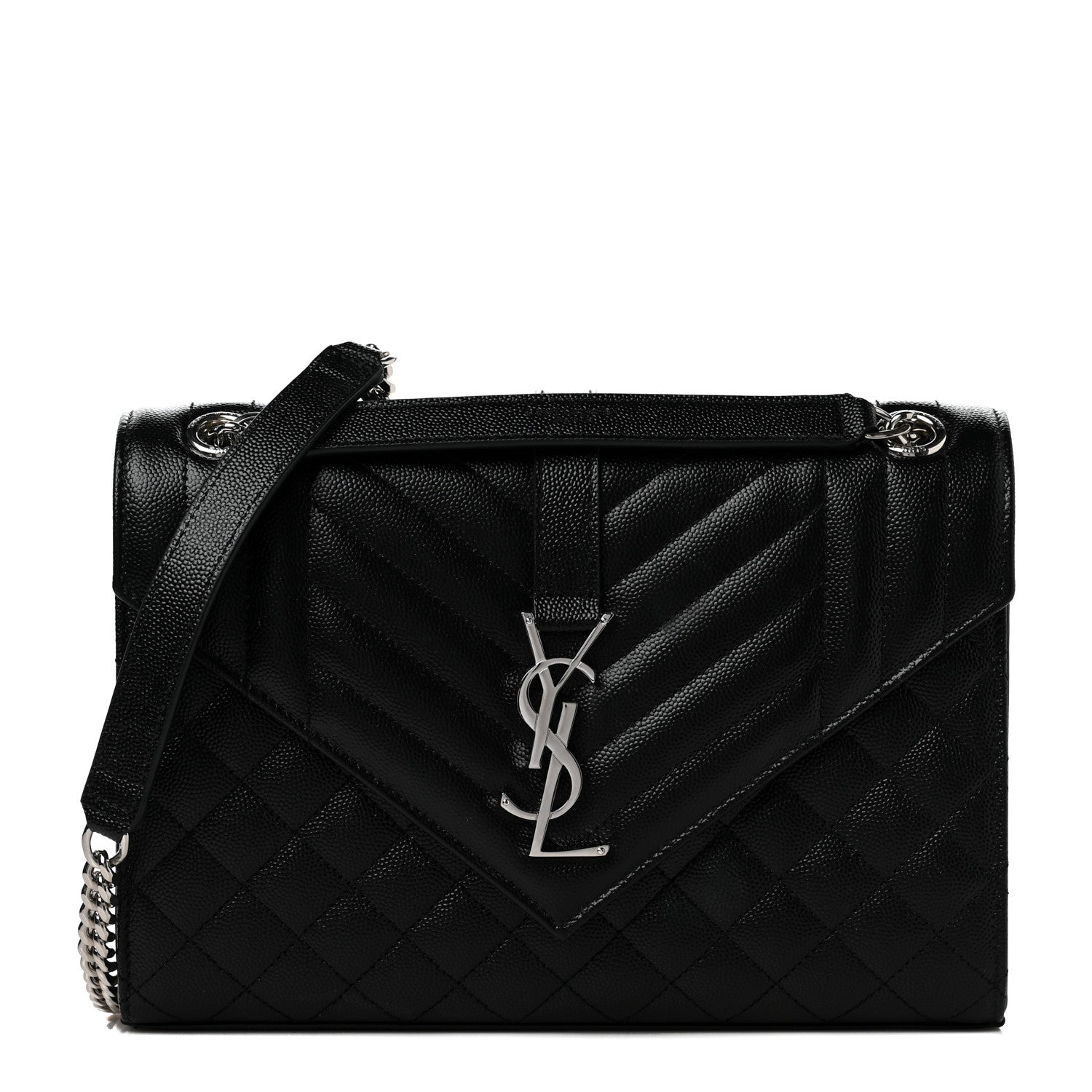 Saint Laurent Grain De Poudre Textured Mixed Matelasse Triquilt Medium Monogram Satchel Black 1 of 8