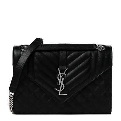Saint Laurent Grain De Poudre Textured Mixed Matelasse Triquilt Medium Monogram Satchel Black 1 of 8