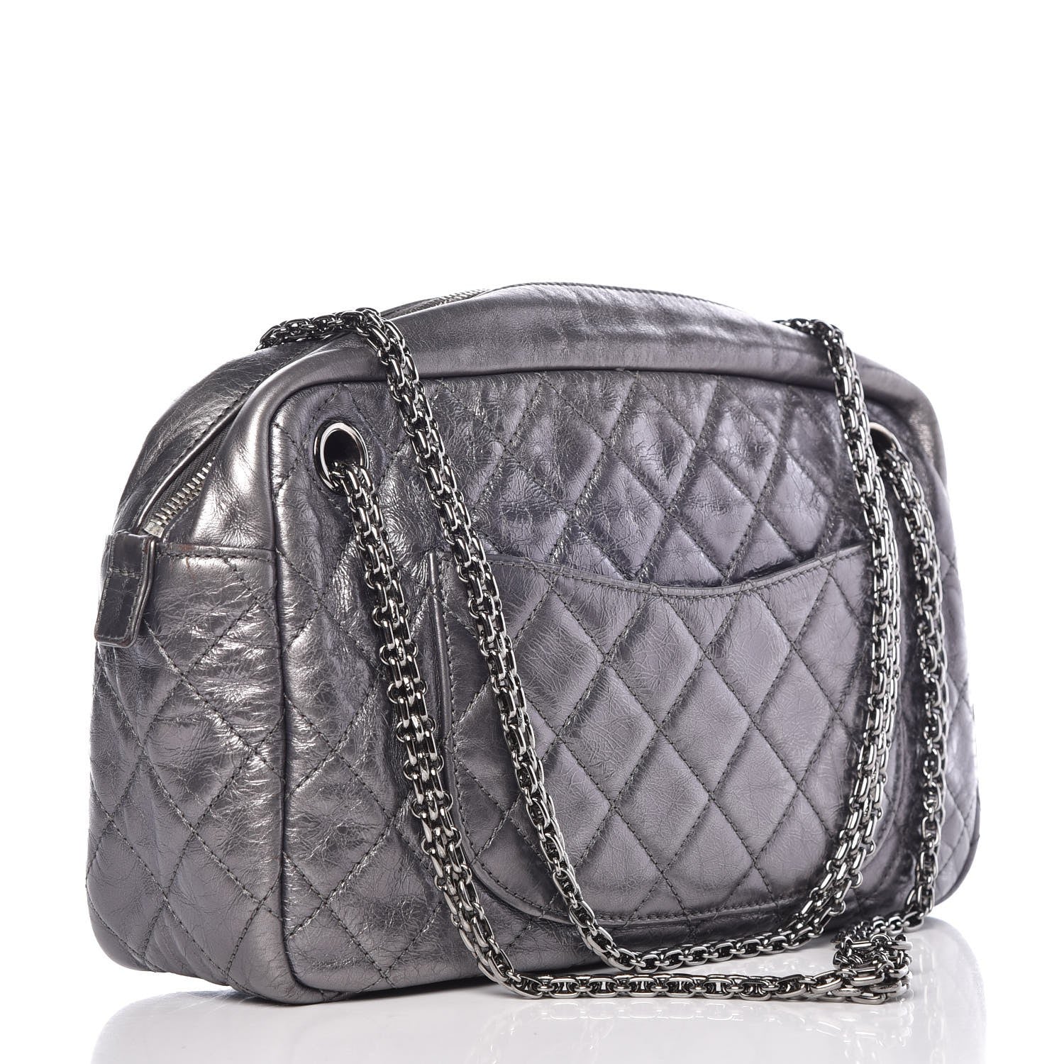 Chanel Metallic Aged Calfskin Quilted Medium Reissue Camera Case Dark Silver 4 of 10