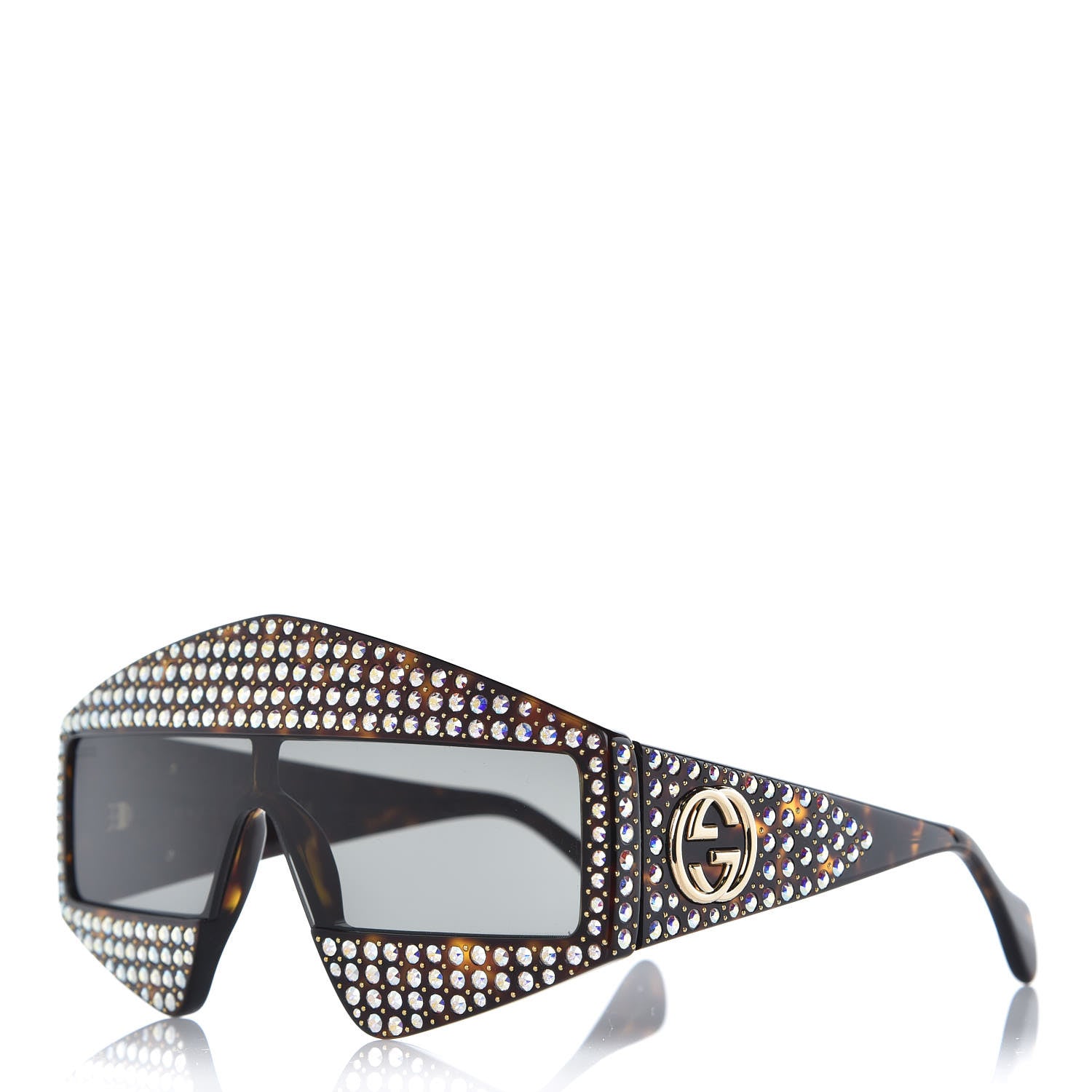 Gucci Crystal Rectangular Frame Sunglasses GG0357S Tortoiseshell 1 of 8