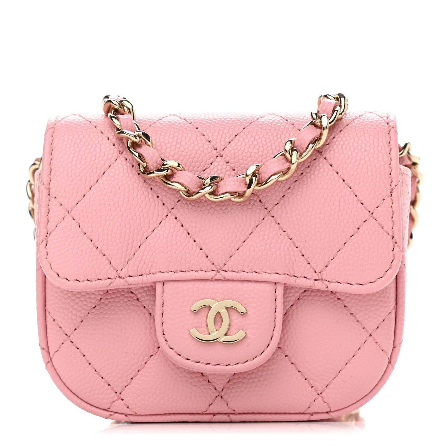 Caviar Quilted Mini Clutch With Chain Pink