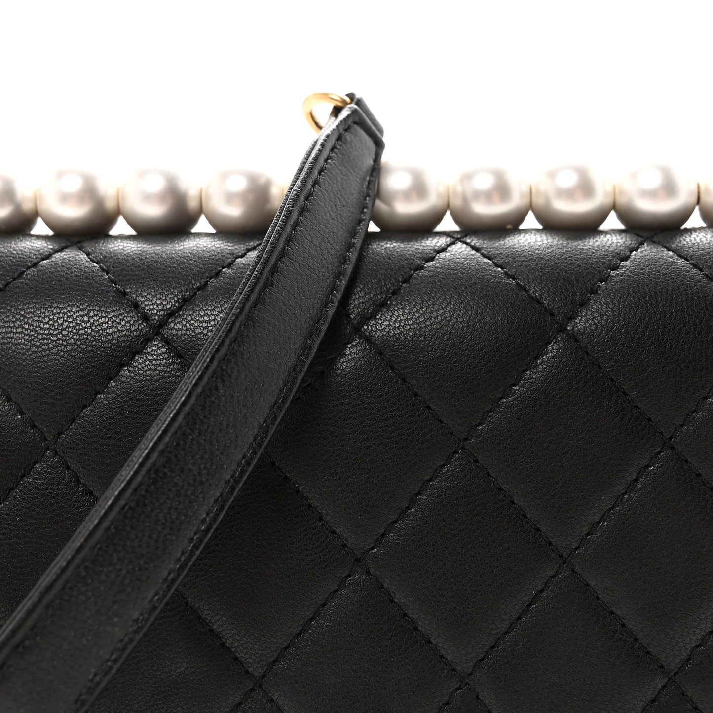 Goatskin Quilted Small Chic Pearls Flap Black