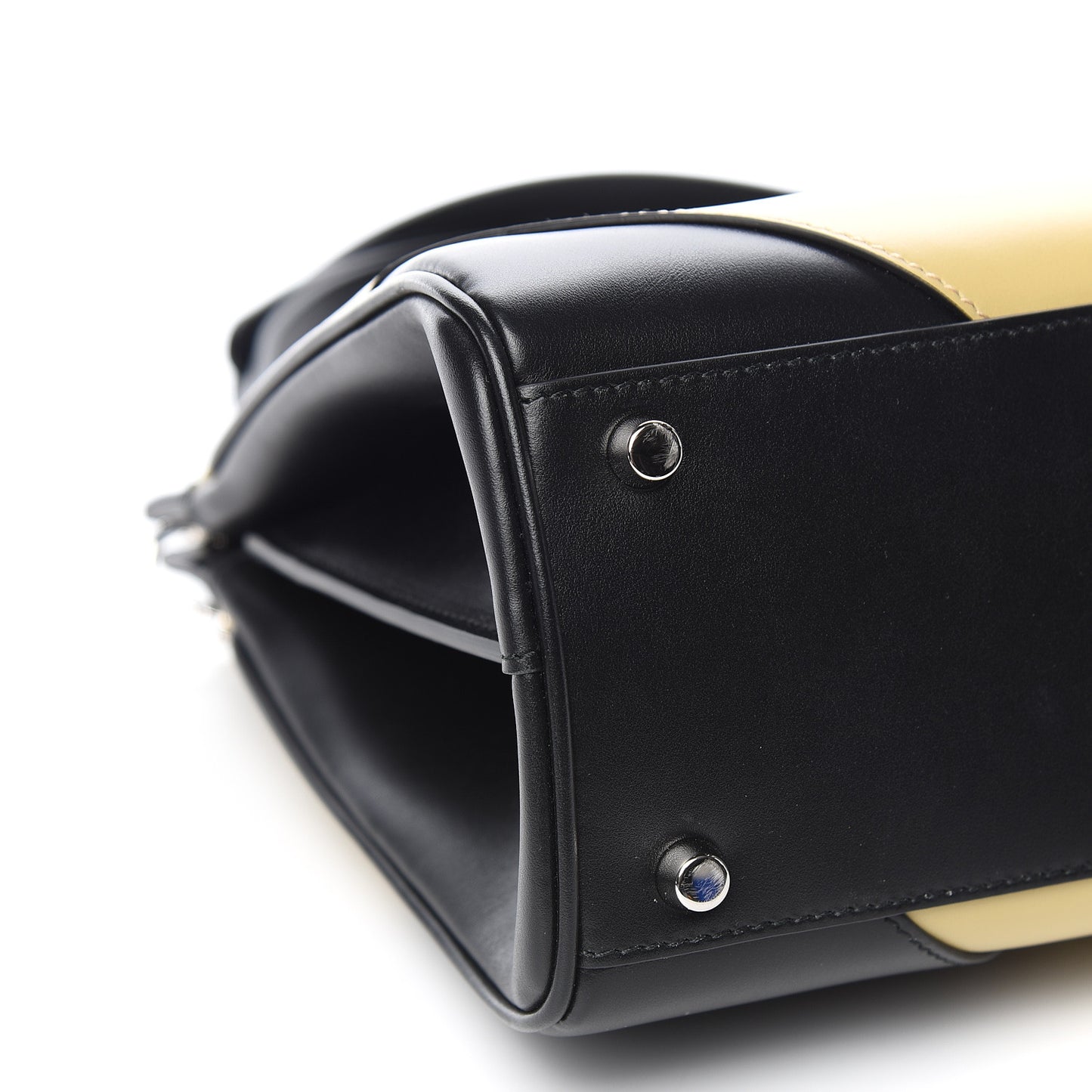 Smooth Calfskin Diagonal Striped Small Zumi Top Handle Bag Black Beige