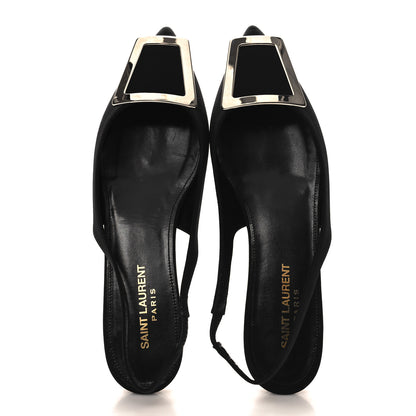 Saint Laurent Crepe De Chine Vivi 10 Plate Slingback Flats 37 Black 2 of 10