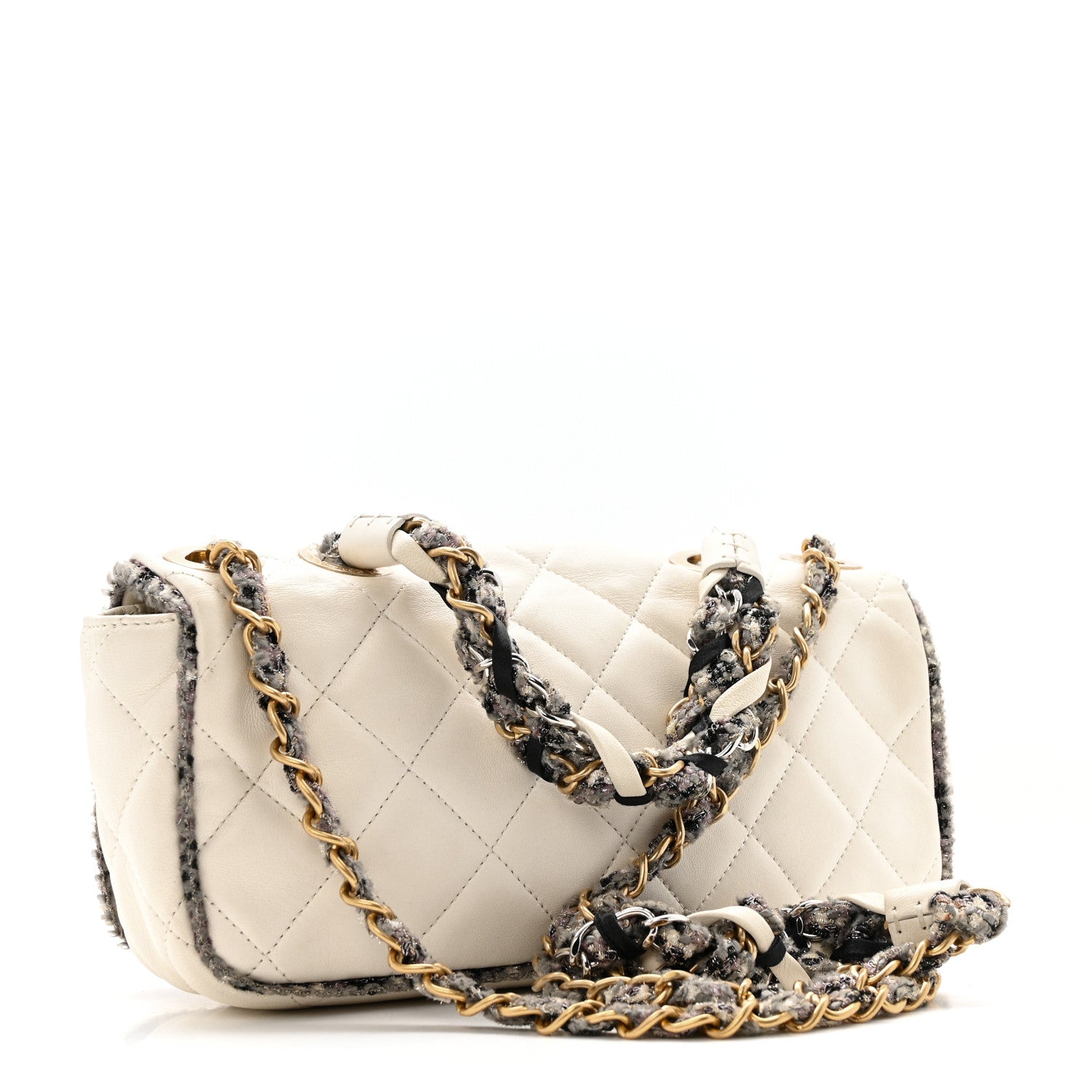Chanel Lambskin Tweed Quilted Flap White 3 of 16