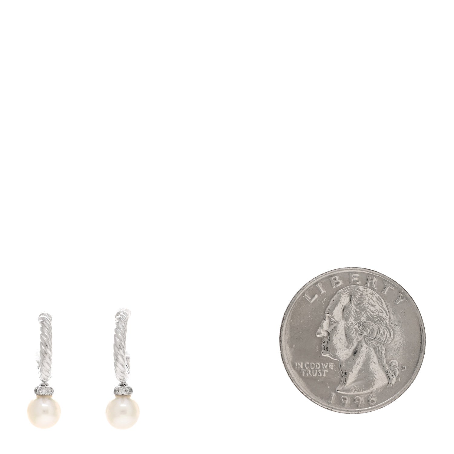 David Yurman 18K White Gold Diamond Pearl 9mm Solari Drop Earrings 2 of 5