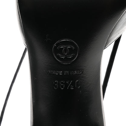 Chanel Lambskin Satin Slingback Cap Toe Bow Pumps 36.5 Black 8 of 9