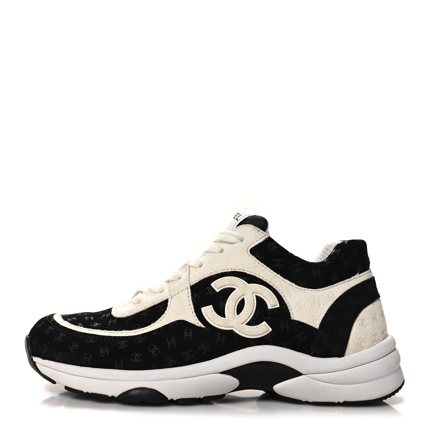 Suede Calfskin Printed CC Sneakers 38 White Black