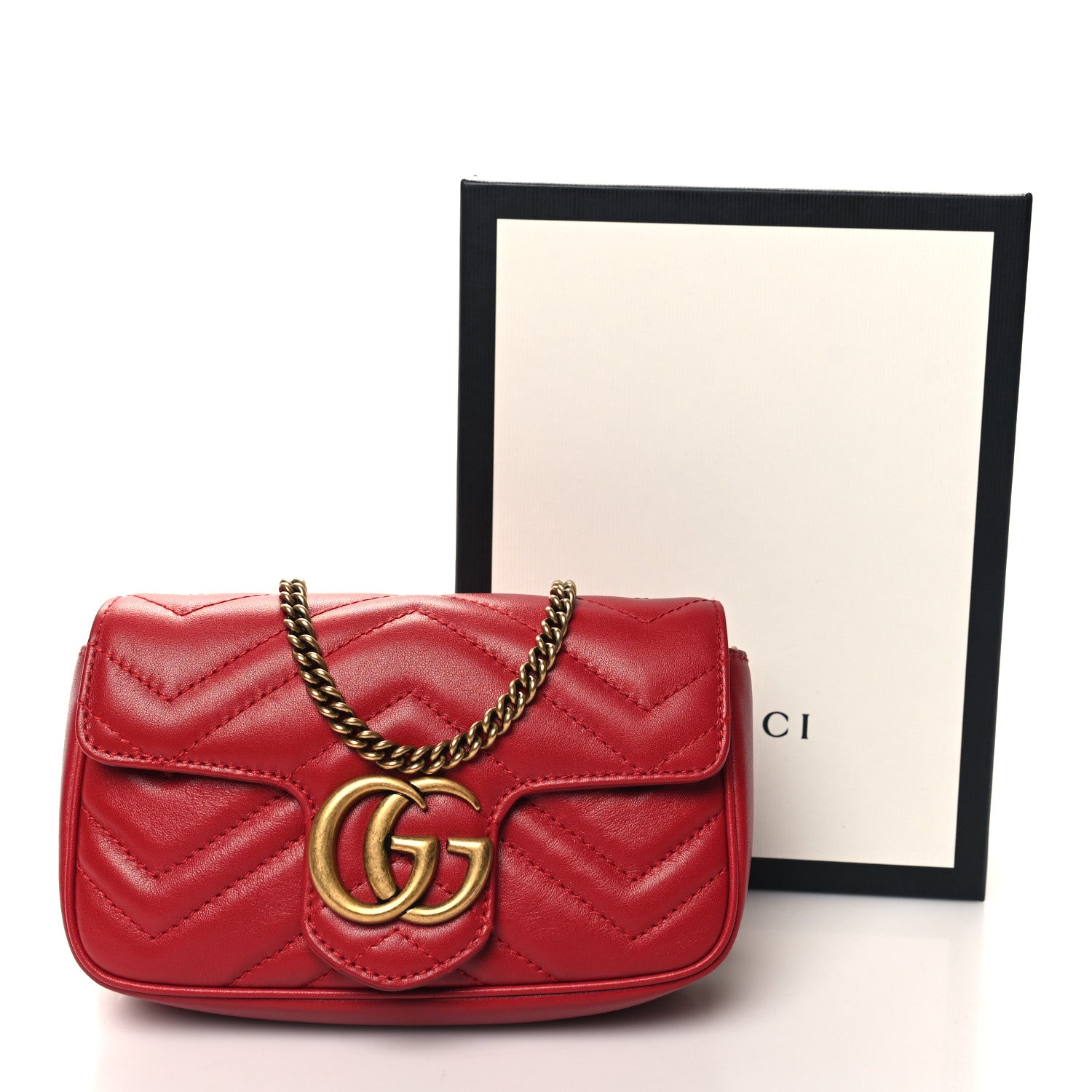Gucci Calfskin Matelasse Super Mini GG Marmont Shoulder Bag Hibiscus Red 11 of 11