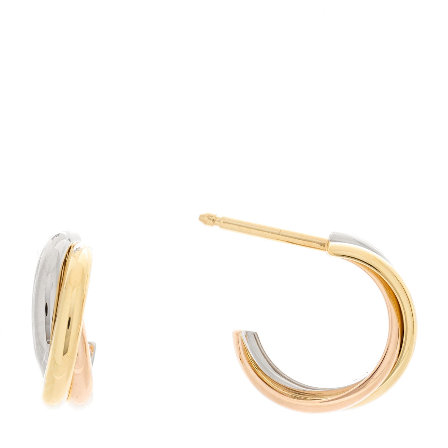18K Pink Yellow White Gold Small Trinity Hoop Earrings