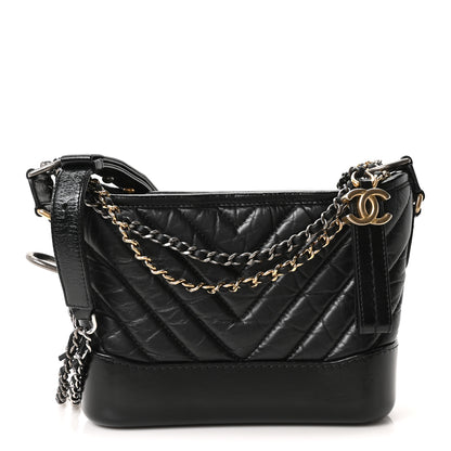Chanel Aged Calfskin Chevron Quilted Small Gabrielle Hobo Black 1 of 9