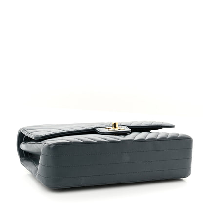 Chanel Lambskin Chevron Quilted Medium Double Flap Dark Grey 3 of 9