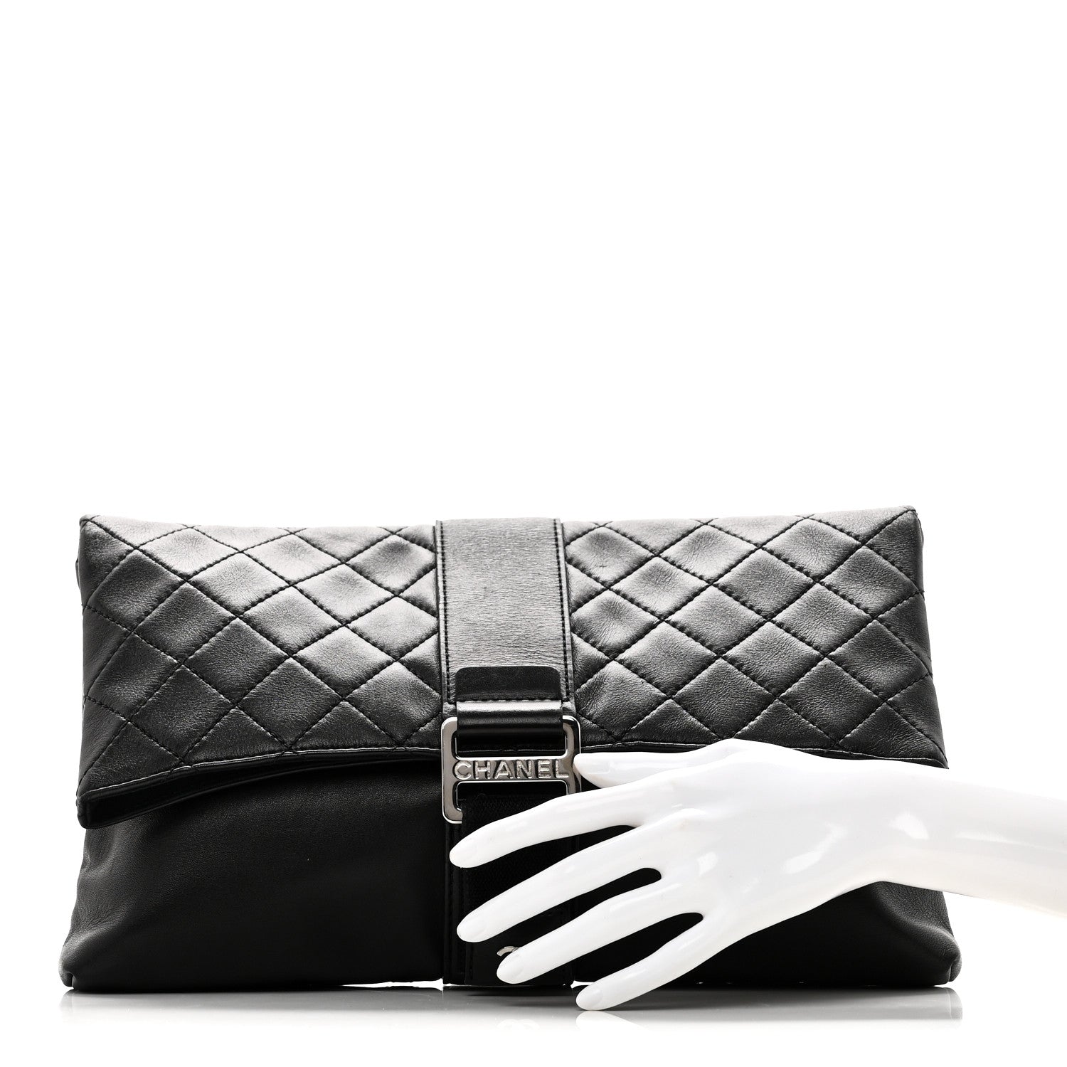 Chanel Lambskin Quilted Grip Clutch Black 2 of 8