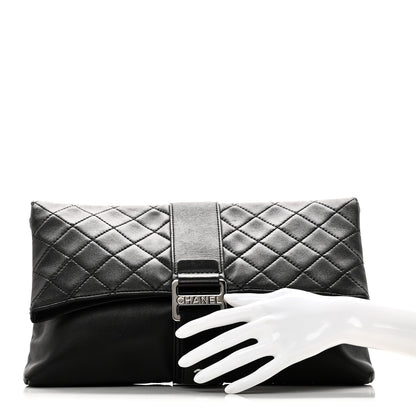 Chanel Lambskin Quilted Grip Clutch Black 2 of 8