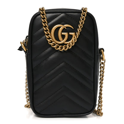 Gucci Calfskin Matelasse Mini GG Marmont Crossbody Bag Black 1 of 9