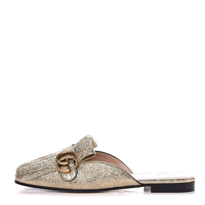 Gucci Galassia Womens GG Marmont Fringe Slippers 39 Platino 1 of 8