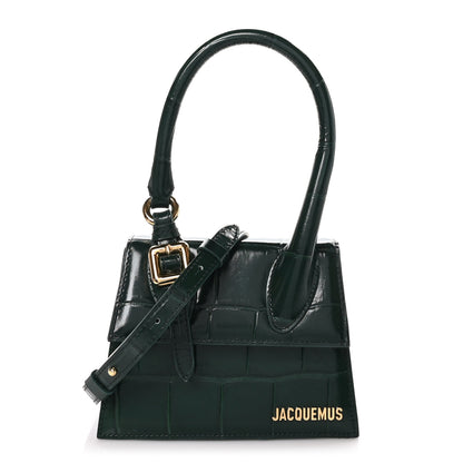 Jacquemus Calfskin Crocodile Embossed Le Chiquito Moyen Dark Green 1 of 9