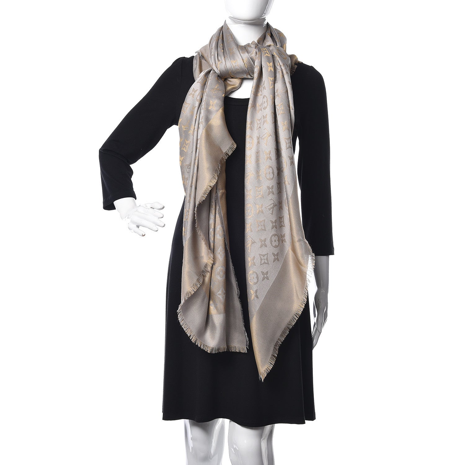 Louis Vuitton Silk Lurex Wool Monogram Shine Shawl Charcoal Greige 2 of 5