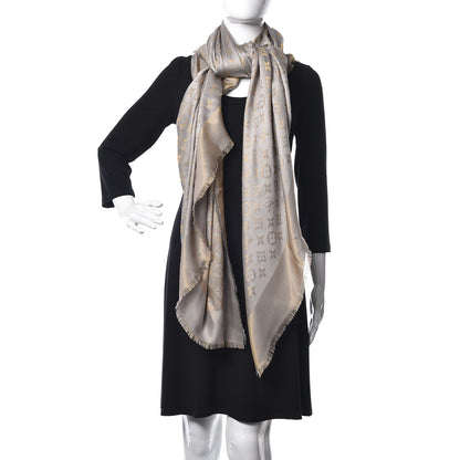 Louis Vuitton Silk Lurex Wool Monogram Shine Shawl Charcoal Greige 2 of 5