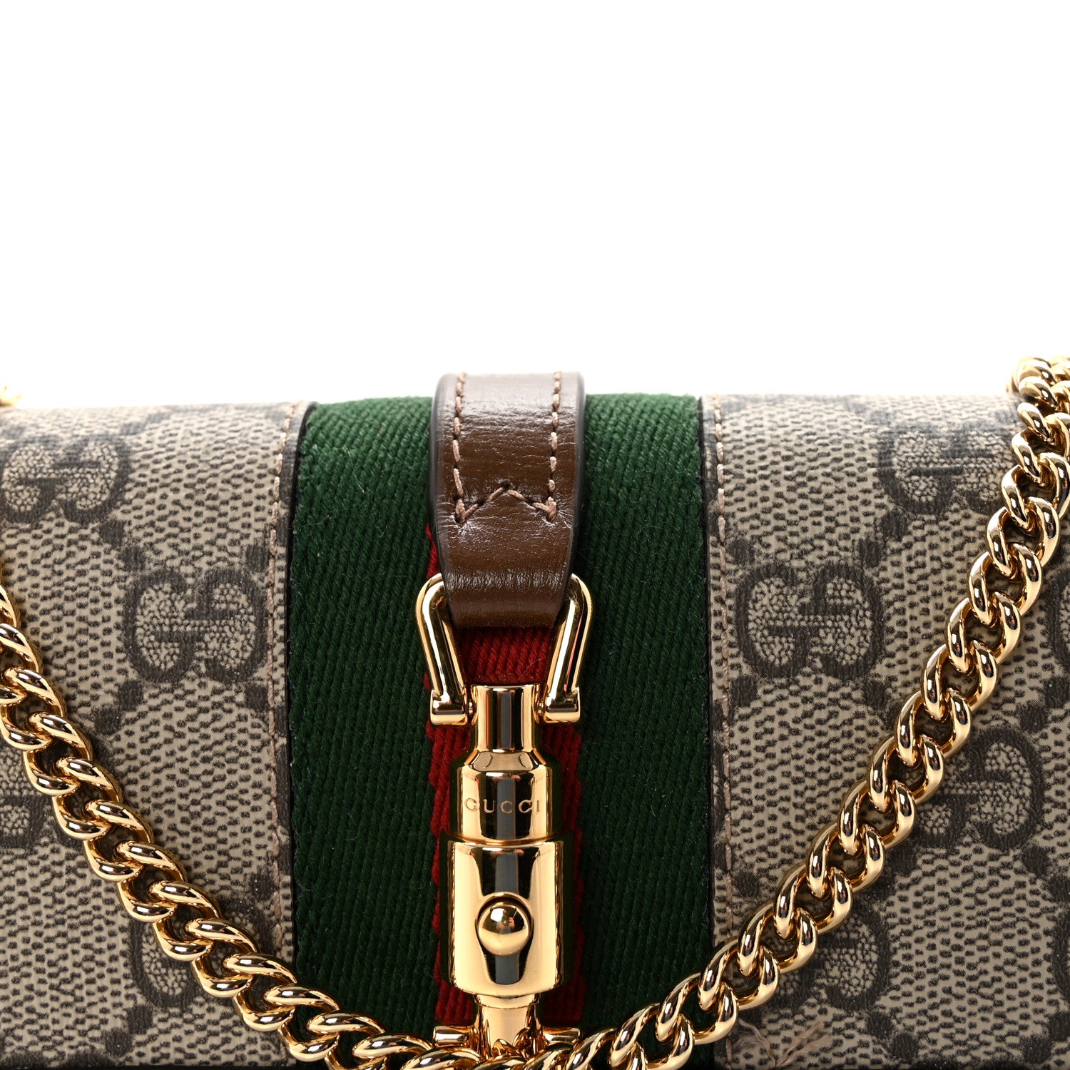 Gucci GG Supreme Monogram Azalea Calfskin Web Jackie 1961 Chain Wallet Beige Ebony Brown Sugar 8 of 10