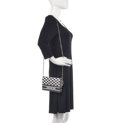 Christian Dior Calfskin Checkered Print Wallet On Chain WOC White Black 2 of 8