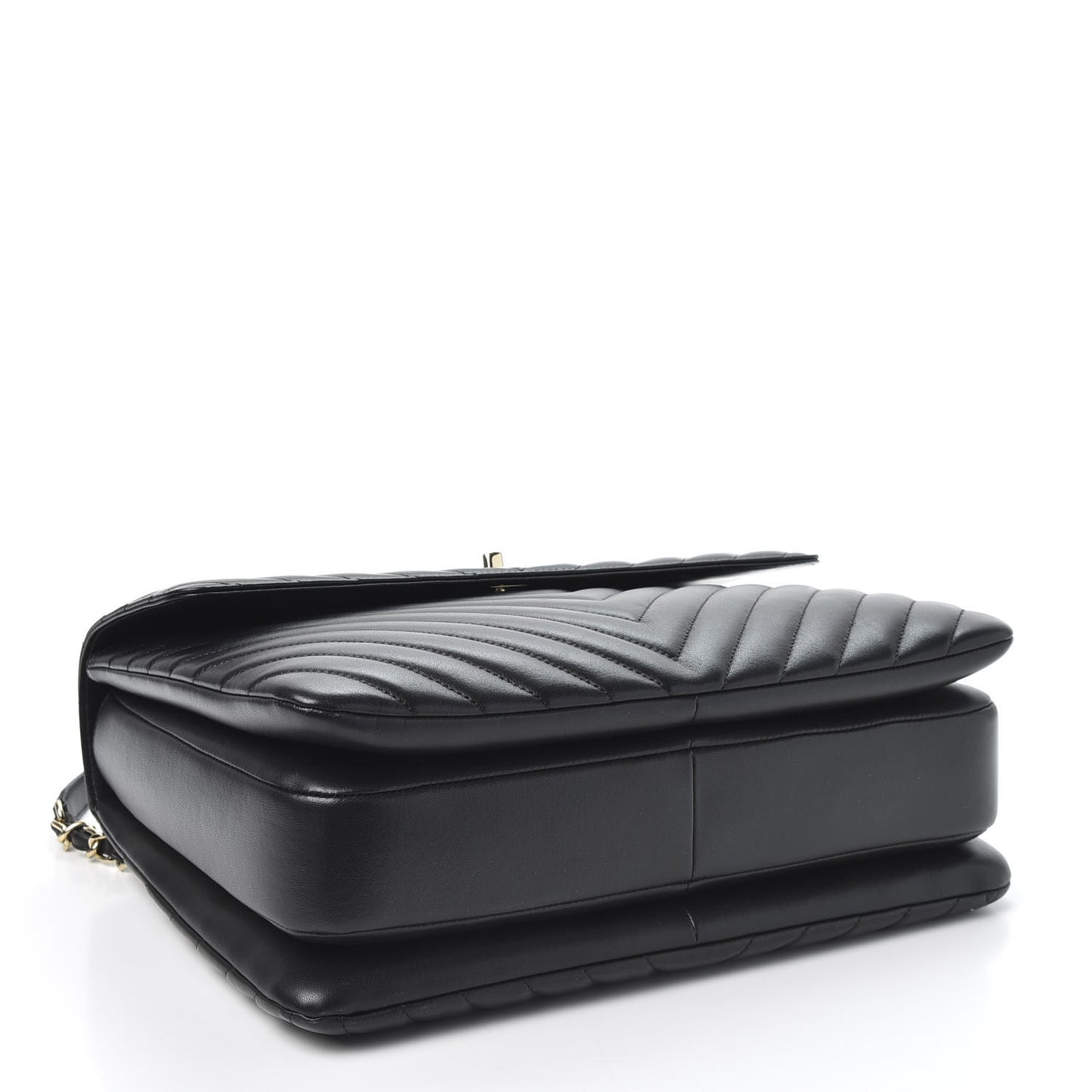 Lambskin Chevron Quilted Large Trendy CC Dual Handle Flap Bag Black
