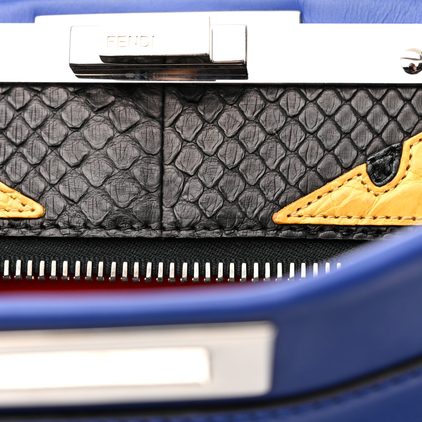 Vitello Morgan Snakeskin Crocodile Monster Eyes Medium Peekaboo Iconic Satchel Blue Neon Sunflower