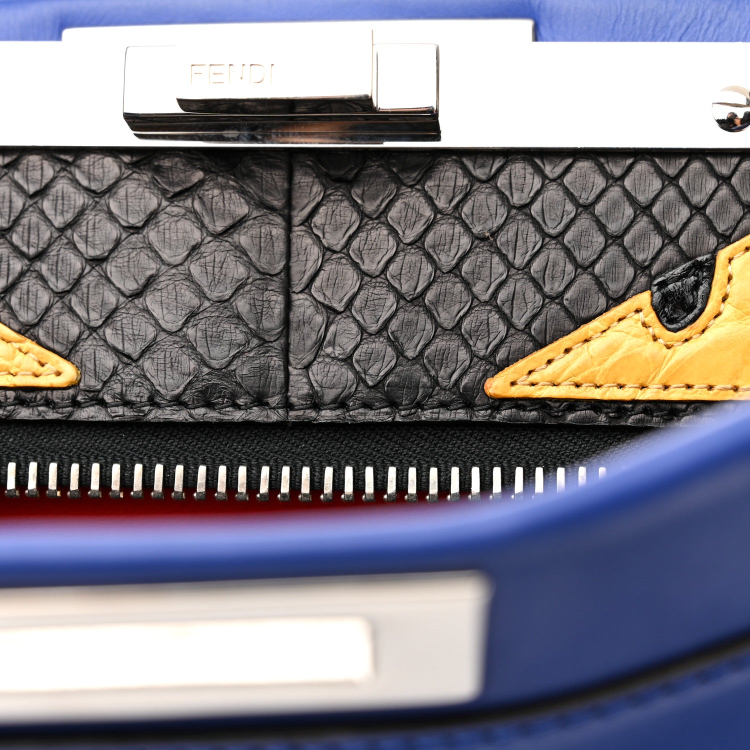 Fendi Vitello Morgan Snakeskin Crocodile Monster Eyes Medium Peekaboo Iconic Satchel Blue Neon Sunflower 12 of 13
