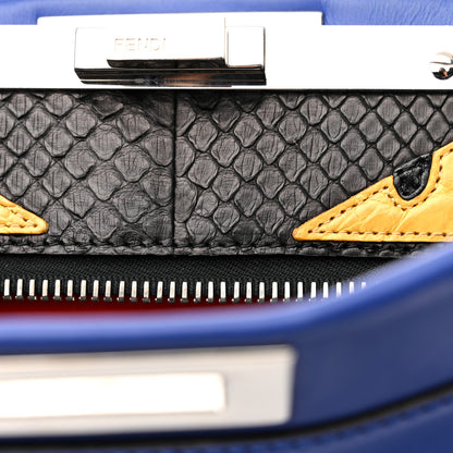 Fendi Vitello Morgan Snakeskin Crocodile Monster Eyes Medium Peekaboo Iconic Satchel Blue Neon Sunflower 12 of 13