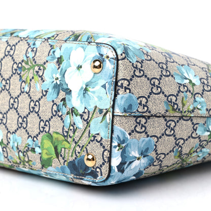 Gucci GG Supreme Monogram Blooms Medium Zippered Bucket Tote Beige Blue Navy Hibiscus Red 9 of 10