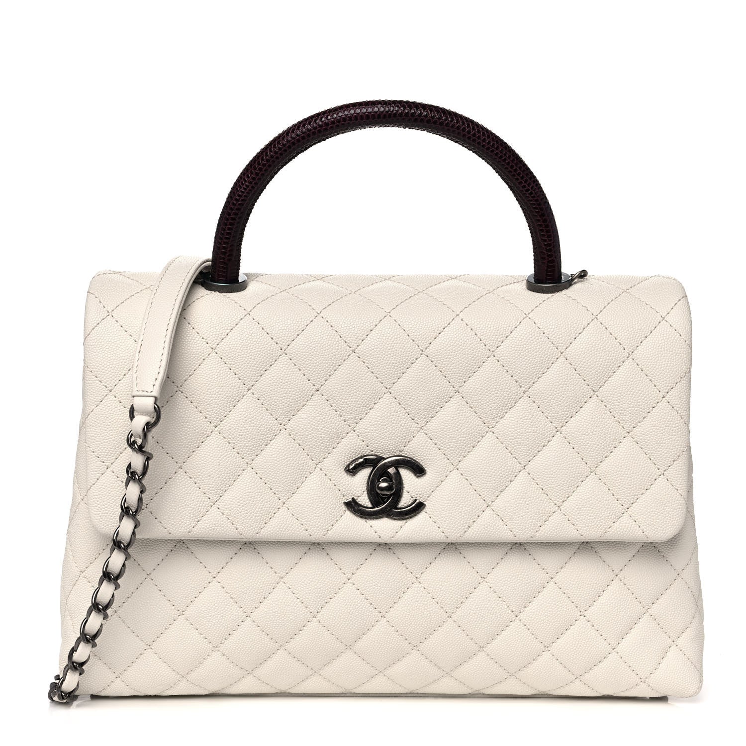Chanel Caviar Lizard Quilted Medium Coco Handle Flap White 1 of 12