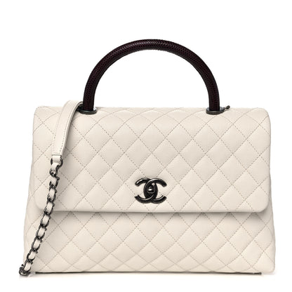Chanel Caviar Lizard Quilted Medium Coco Handle Flap White 1 of 12