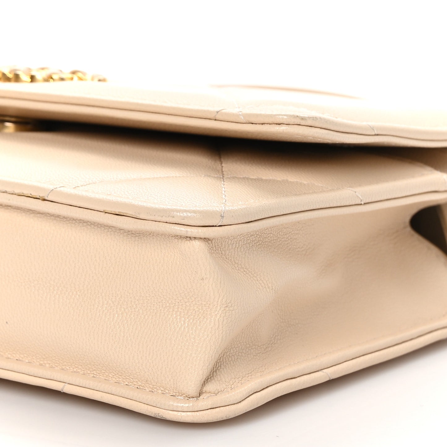 Goatskin Quilted Chanel 19 Wallet On Chain WOC Beige