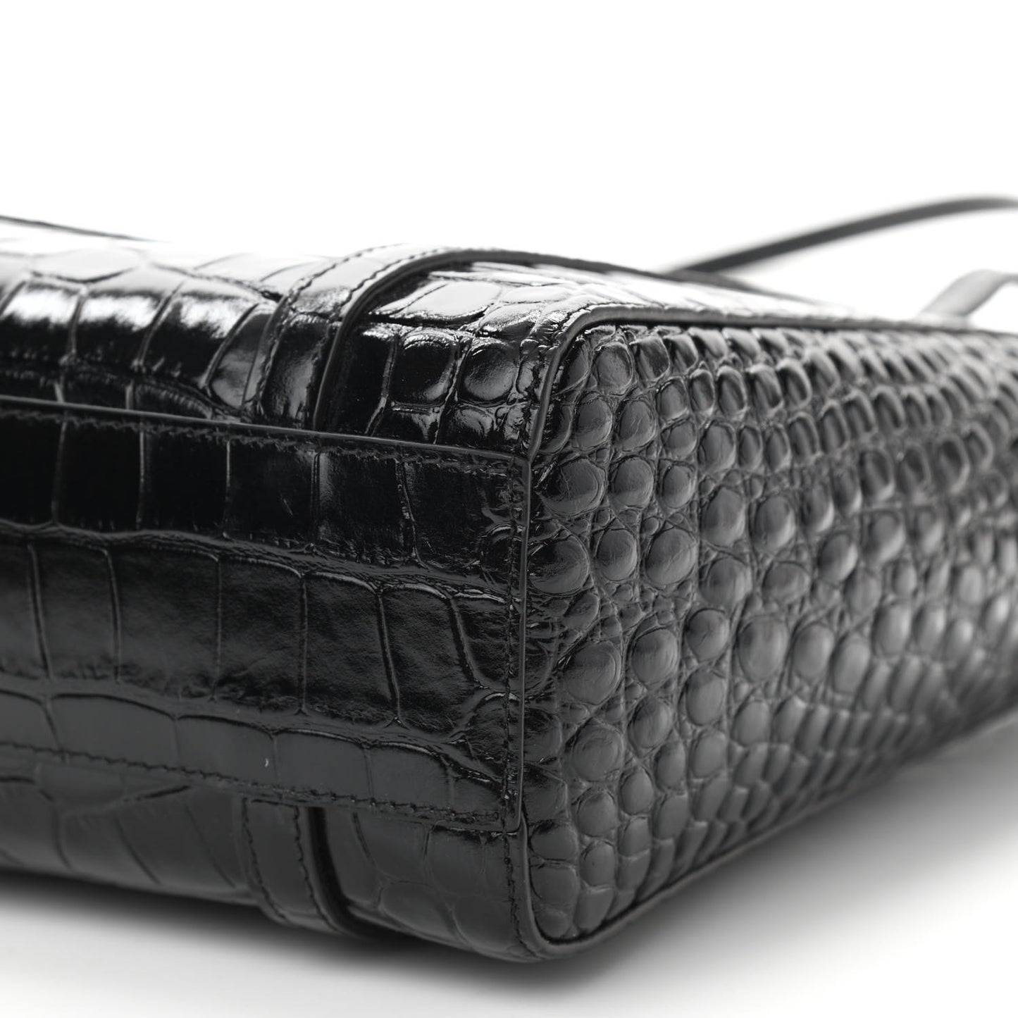 Shiny Calfskin Logo Crocodile Embossed XXS Everyday Tote Black